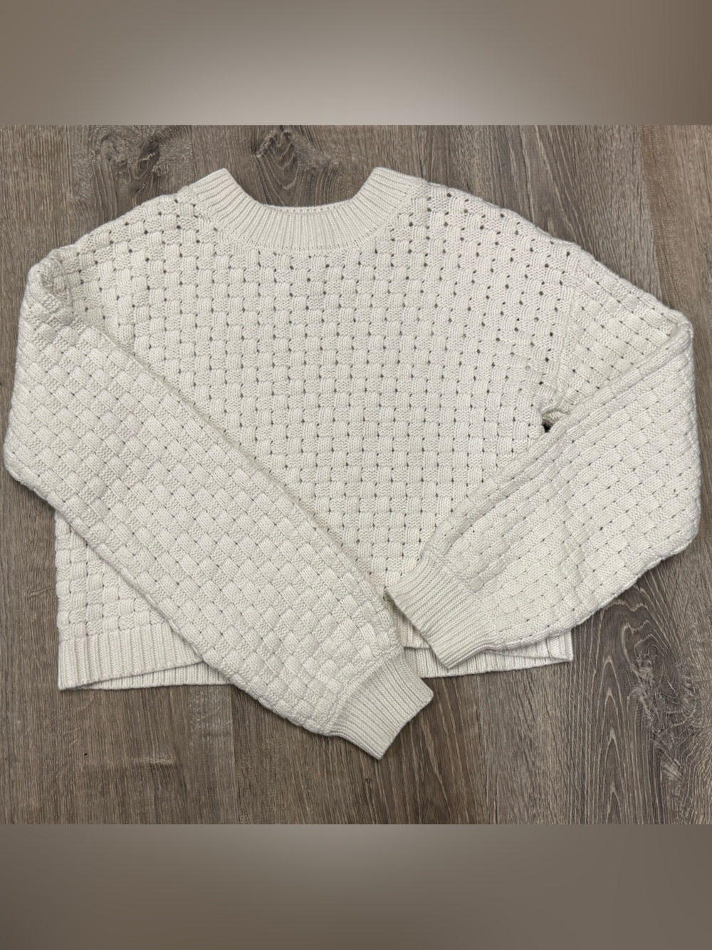 Jessica Simpson Cream Open-Stitch Crewneck Sweater